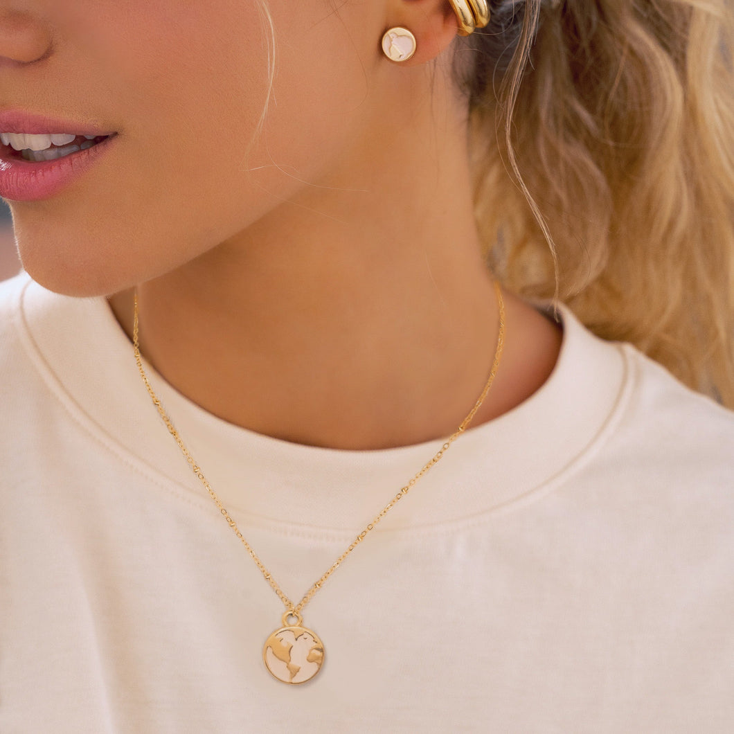 Cadena Con Dije De Mundo Doble Faz + Aretes