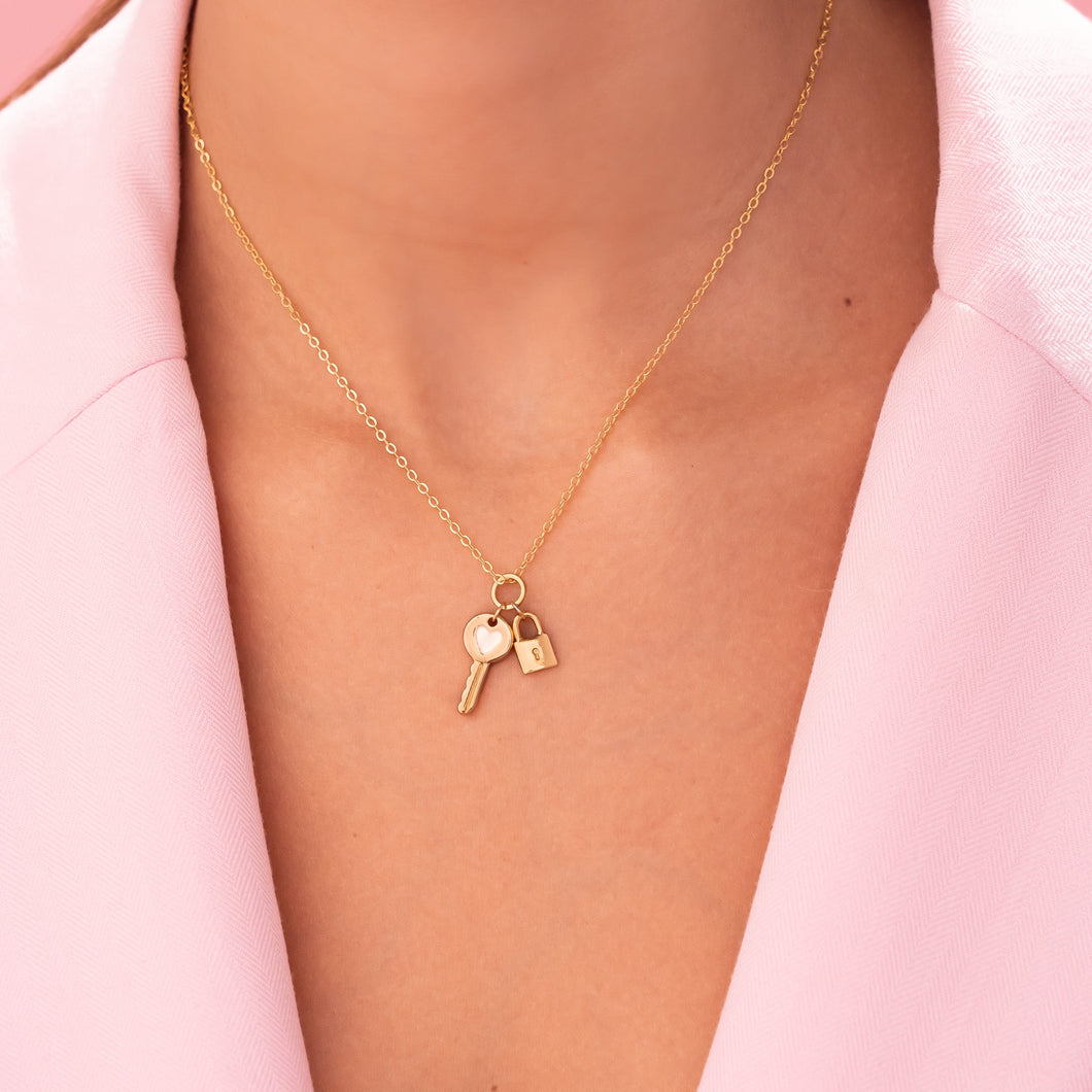 Cadena Dije De Llave Y Candado + Aretes