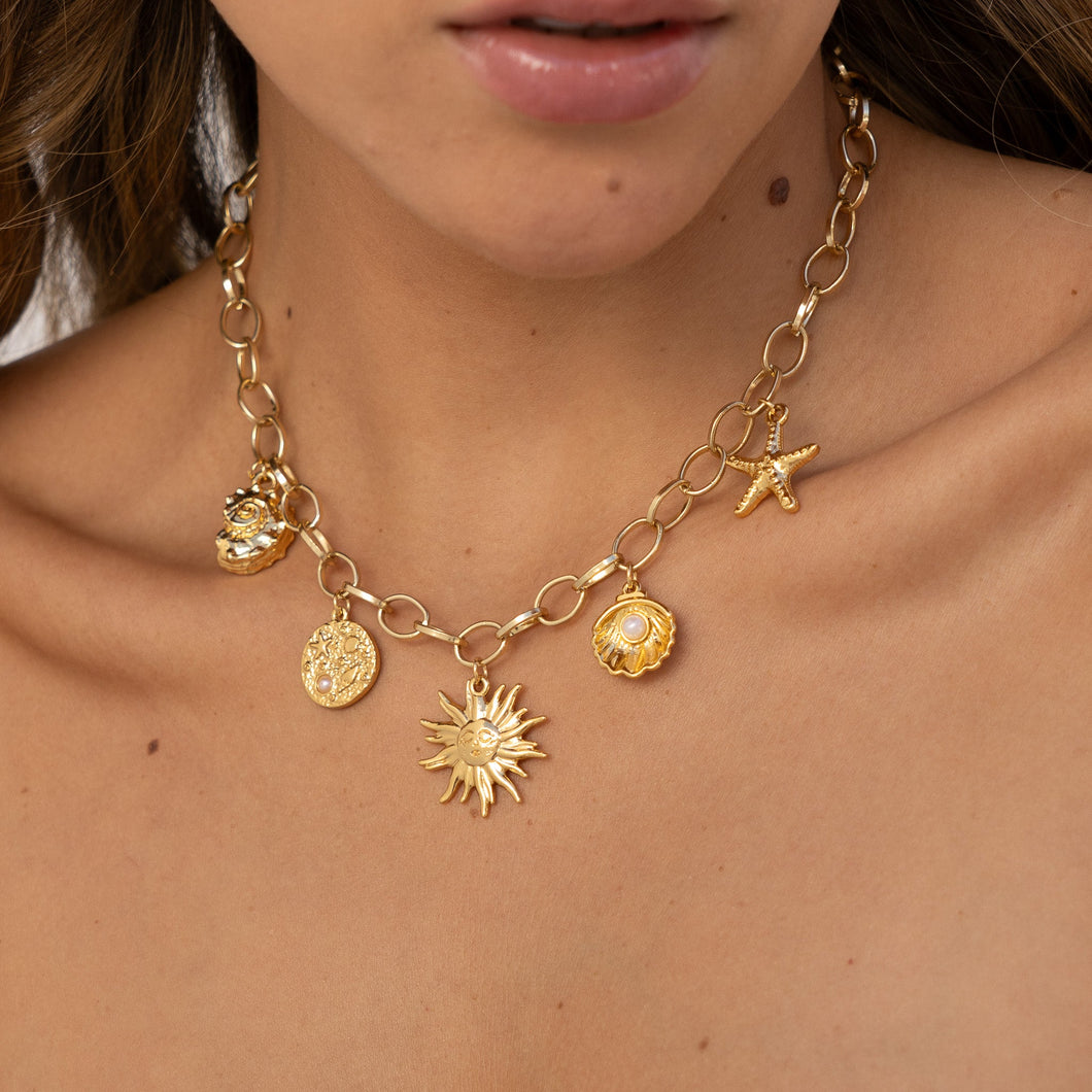 Collar Dijes Varios De Playa + Aretes