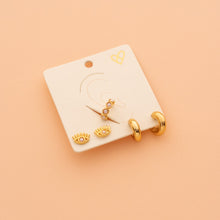 Cargar imagen en el visor de la galería, Set De Aretes 1 Par De Candongas 1 Par De Topos Y 1 Earcuff
