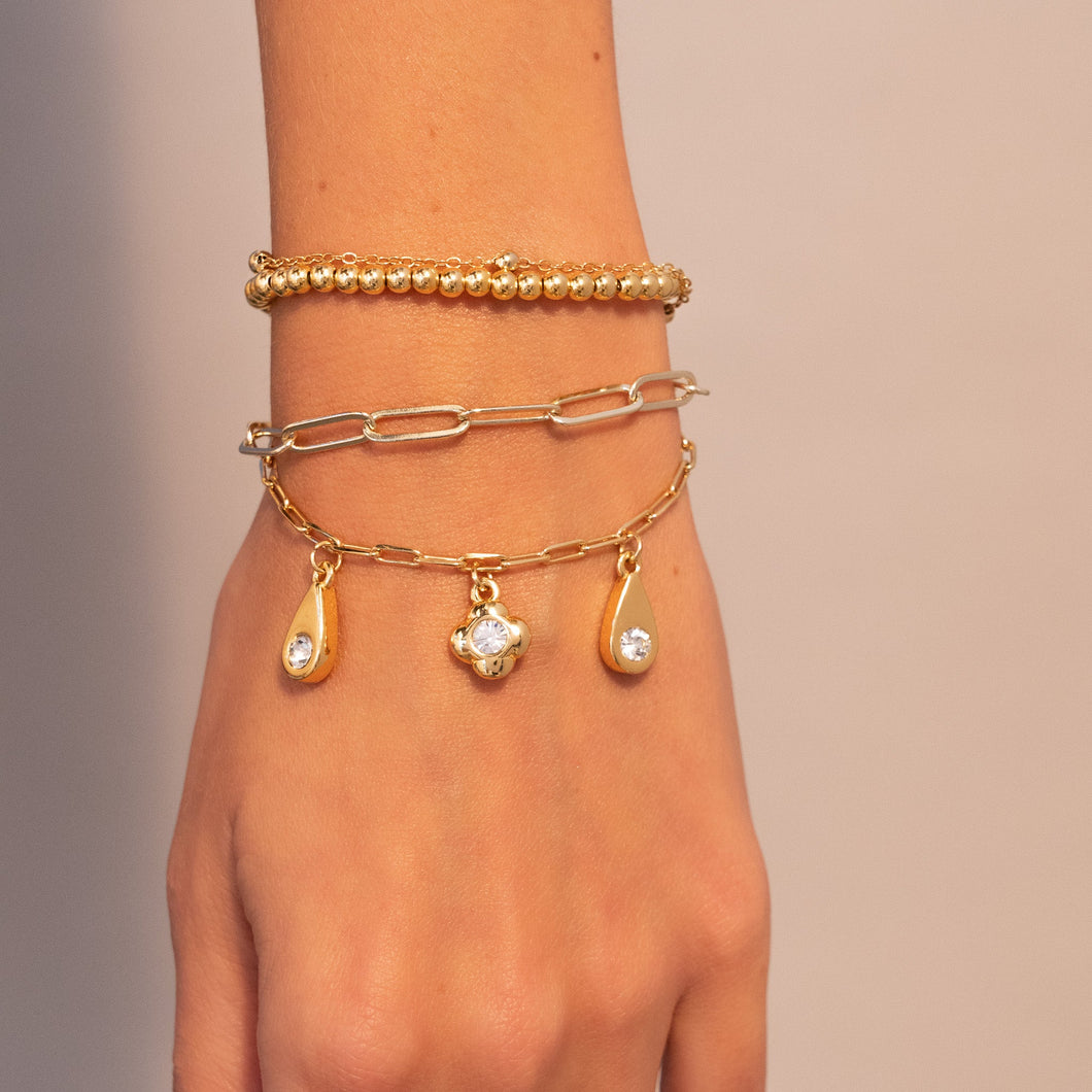 Pulsera Dijes Varios Con Cristales + Aretes