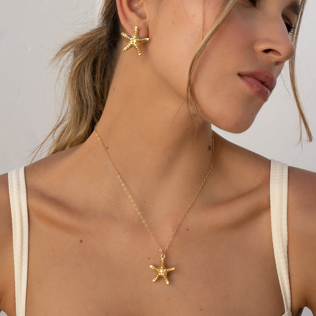 Set Collar + Aretes Dije De Estrella De Mar