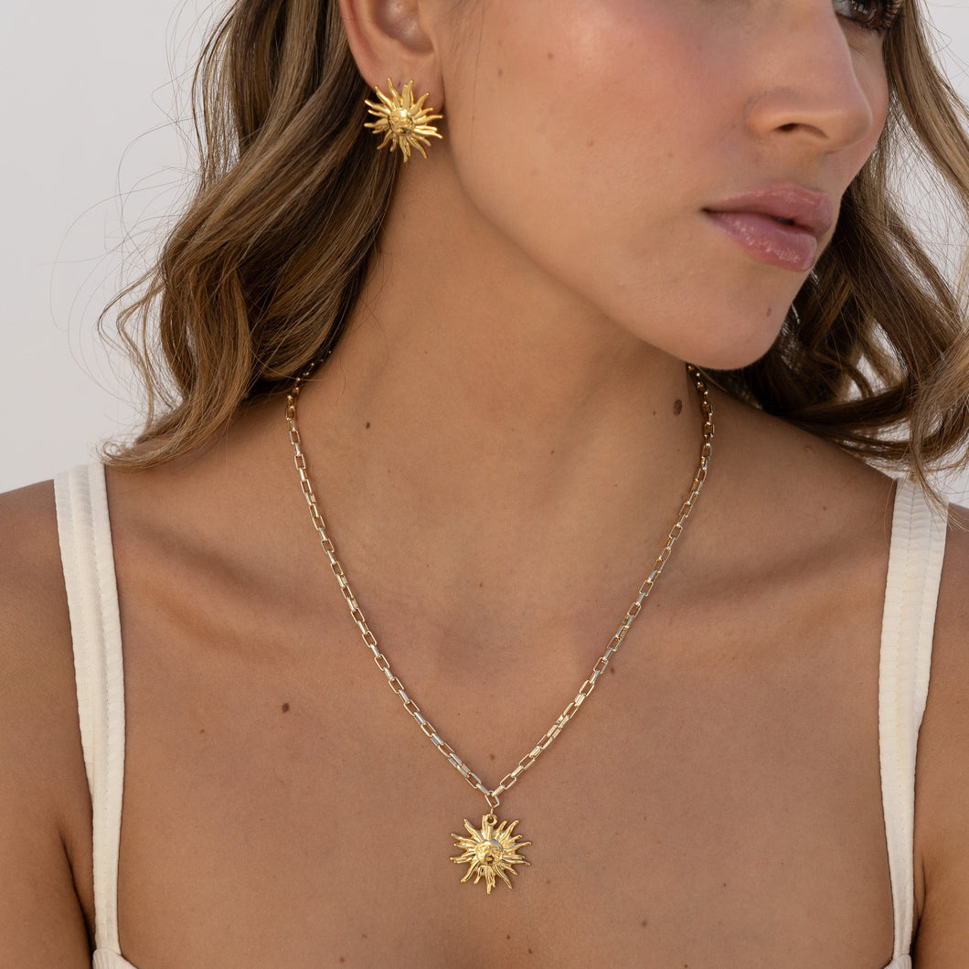 Set Collar + Aretes Dije De Sol